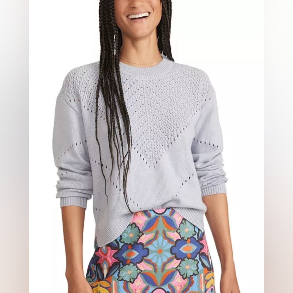 Marine Layer Olivia Pointelle Sweater Blue Grey Cashmere Blend Size Small